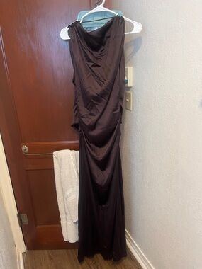 Elegant Brown Satin Draped Evening Dress
